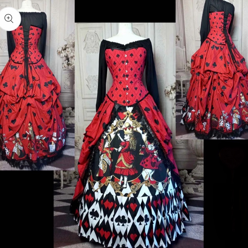 Alice in Wonderland Queen Of Hearts Skirt Victorian Corset Gown - Alice Cosplay